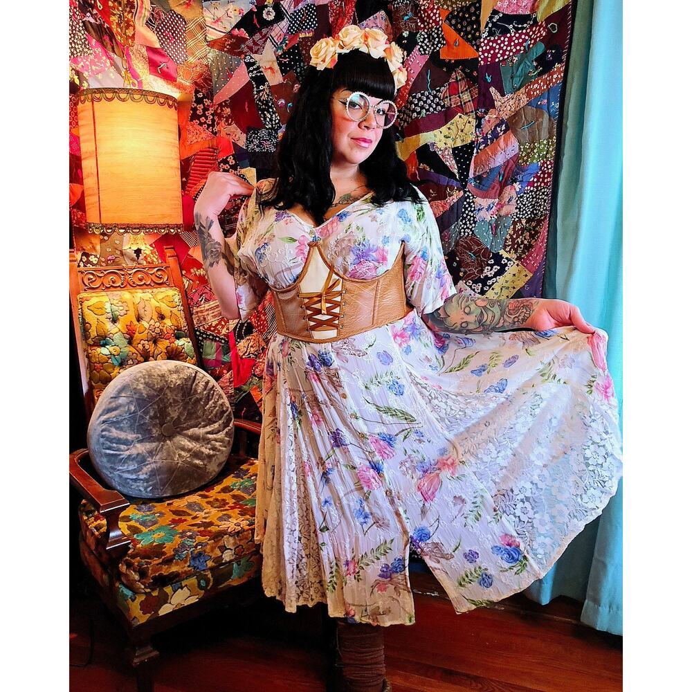 4X Vintage 90s white sheer floral dress